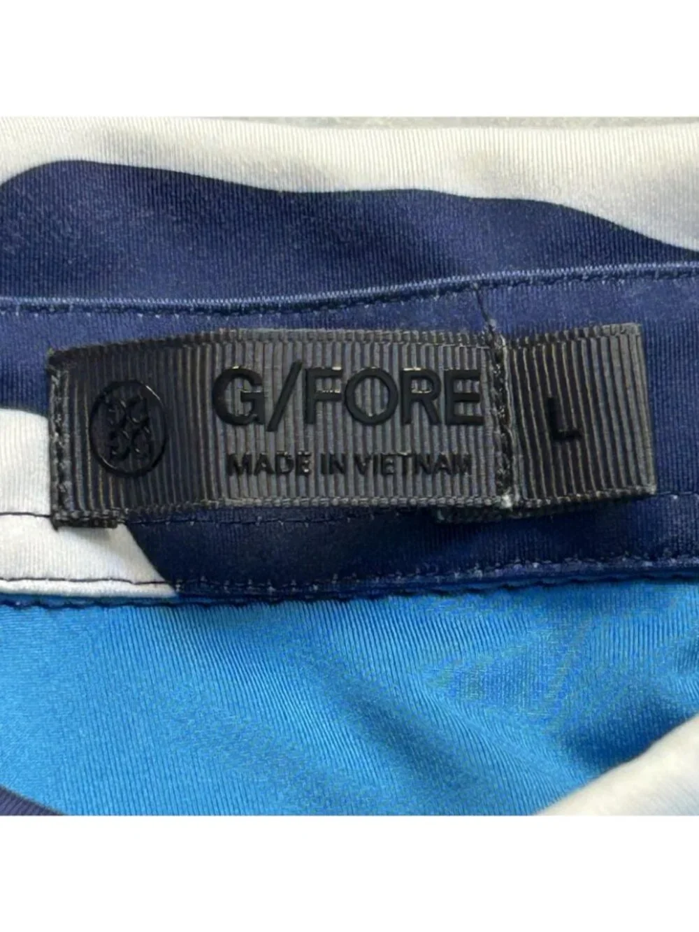 G/FORE Polo Shirt Mens L Blue Stripe Camo Summit Crown Golf Performance Stretch